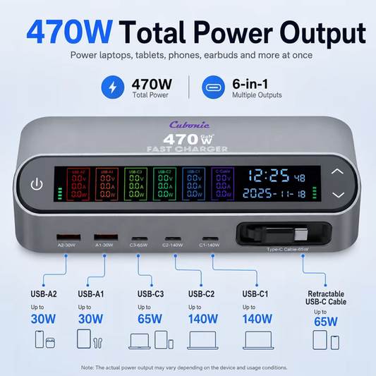 CUBONIC 470W GaN Fast Charging Station – Multi Device Charging Hub