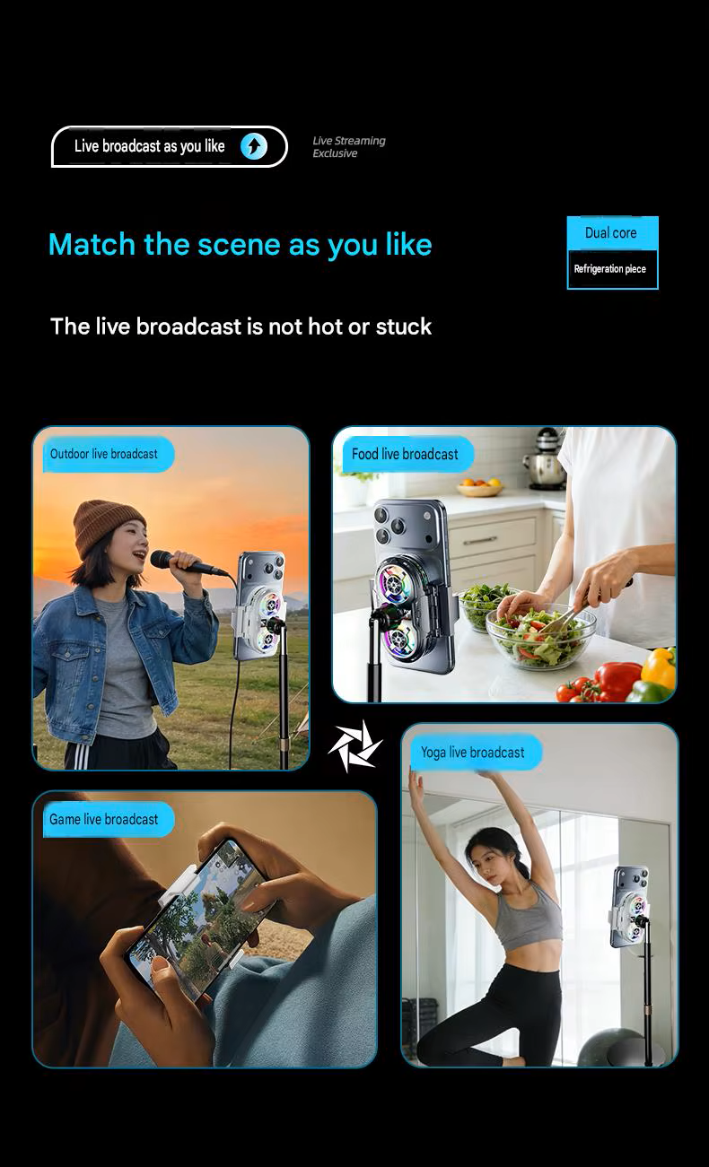 Dual-Core Semiconductor Mobile Phone Cooler with 360° Rotating Clip & Digital Temperature Display