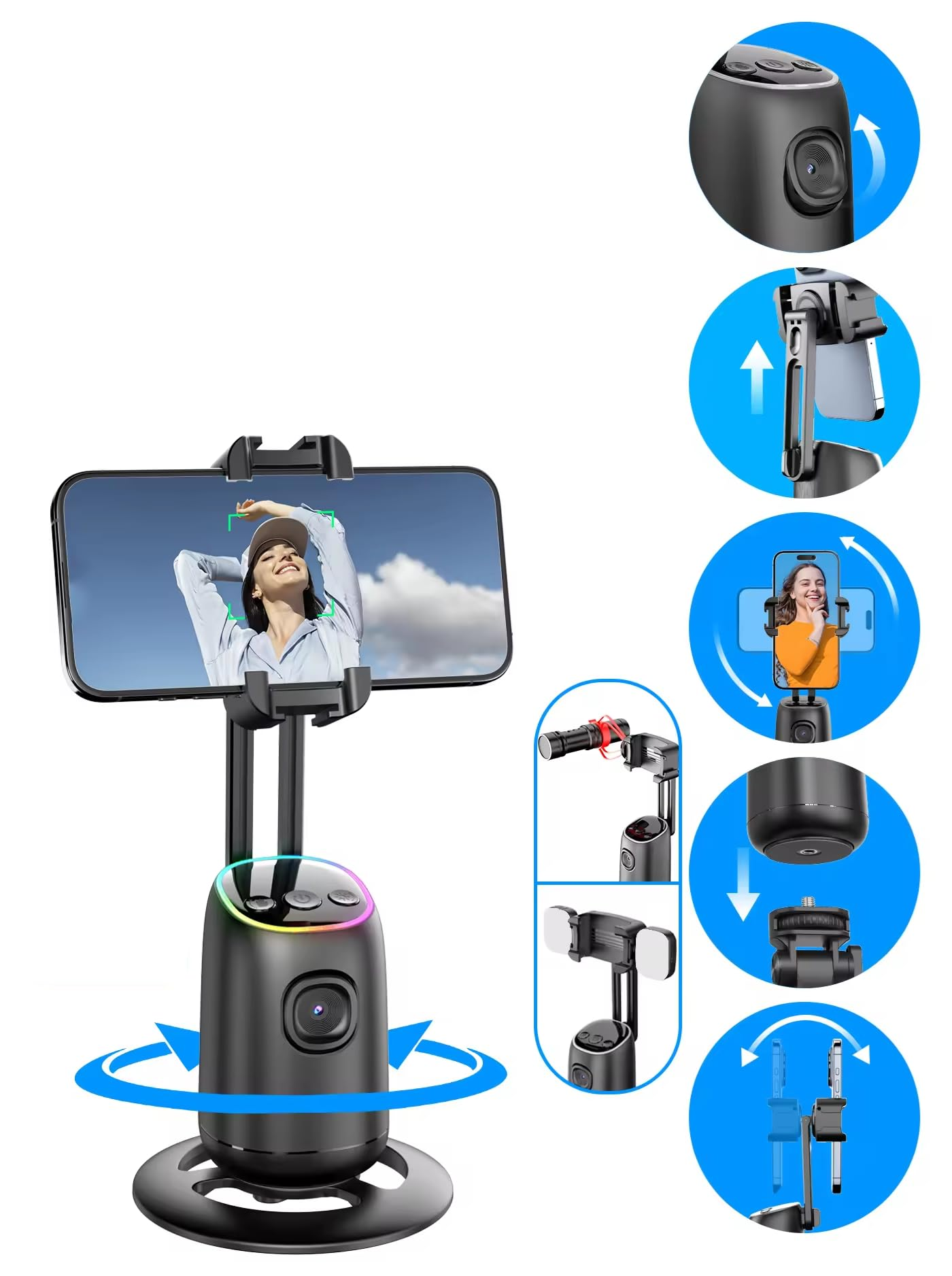 Cubonic P05 AI Intelligent 360° Auto Face Tracking Smart Rotation Table Top Gimbal Stabilizer for Smartphone/Camera with fill light