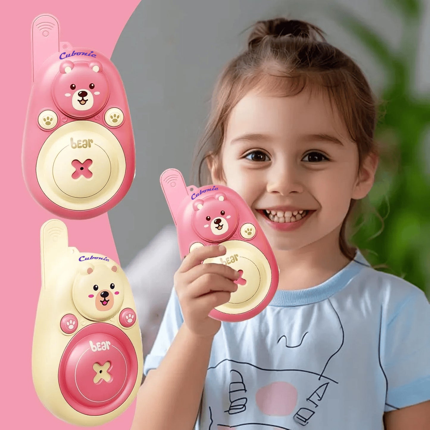 Cubonic Bear Walkie Talkie for Kids Age 3-5,2 Pack Walkie Talkies Outdoor Indoor Toys with 1000ft Range,Christmas Birthday Gifts Toys for Boys Girls