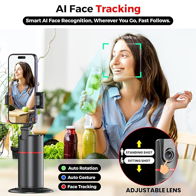 Cubonic P02 AI Intelligent 360° Auto Face Tracking Table Top Gimbal with fill light