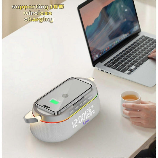 Cubonic HT548 AuraLis 2-in-1 Qi Certified Wireless Charger with 15W Fast Charging Portable Bluetooth Speaker