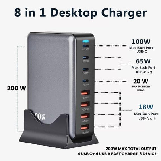 Cubonic USB C Charger Block 200W Charging Station Hub ,8 Port
