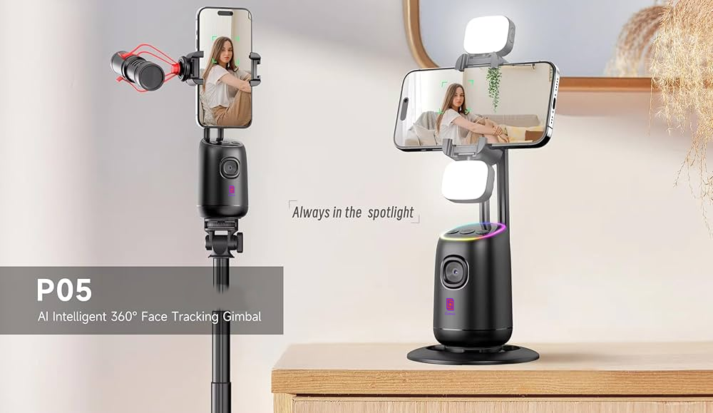Cubonic P05 AI Intelligent 360° Auto Face Tracking Smart Rotation Table Top Gimbal Stabilizer for Smartphone/Camera with fill light