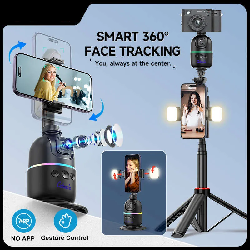 Cubonic P03 Auto Face Tracking Phone/Go Pro Camera Holder, 360° Rotation Auto Face Tracking (No APP Need) Mount with Fill light