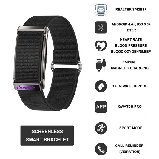Cubonic Vytal Sense Screenless Smart Activity & Fitness Tracker Band, 24H Sleep Tracker, Heart Rate Blood Pressure Stress HRV Monitor, 110 Sport Modes No Subscription APP