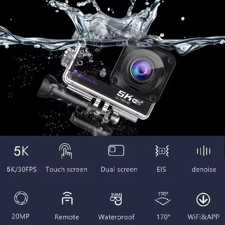 Cubonic 5K WiFi 30m Waterproof Action Camera