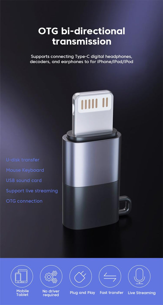 Cubonic Type C Female to Lightning Male Adapter OTG Connector Extender Convertor Compatible with All iOS Devices (iOS 13 or Above)