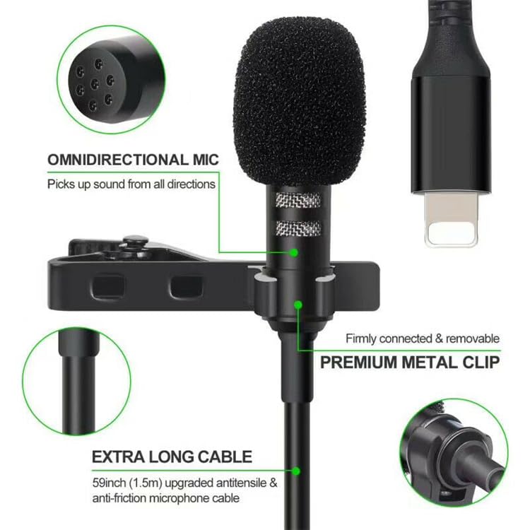 Cubonic  Lightning Male + Aux Female Clip-on Microphone