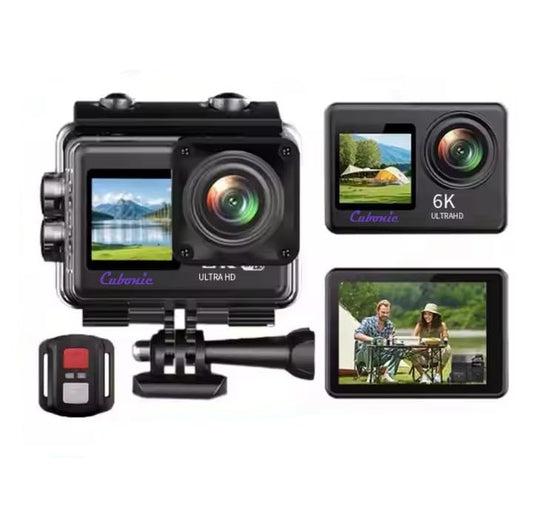Cubonic 6K Dual Display Sports Waterproof 30m Camera| 50MP Ultra HD Photo |Touchscreen|170° Wide Angle Lens | EIS Stabilization | WiFi Connectivity | Remote | Upto 128GB SD Card Support Vlogging