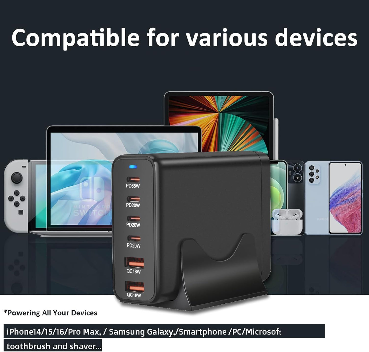 USB C Charger Block 155W Charging Station Hub ,6 Port