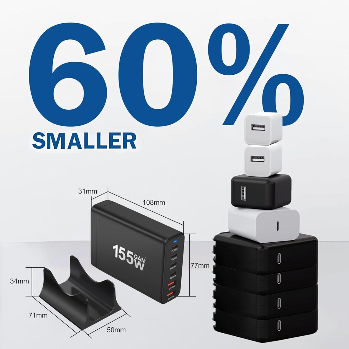 USB C Charger Block 155W Charging Station Hub ,6 Port