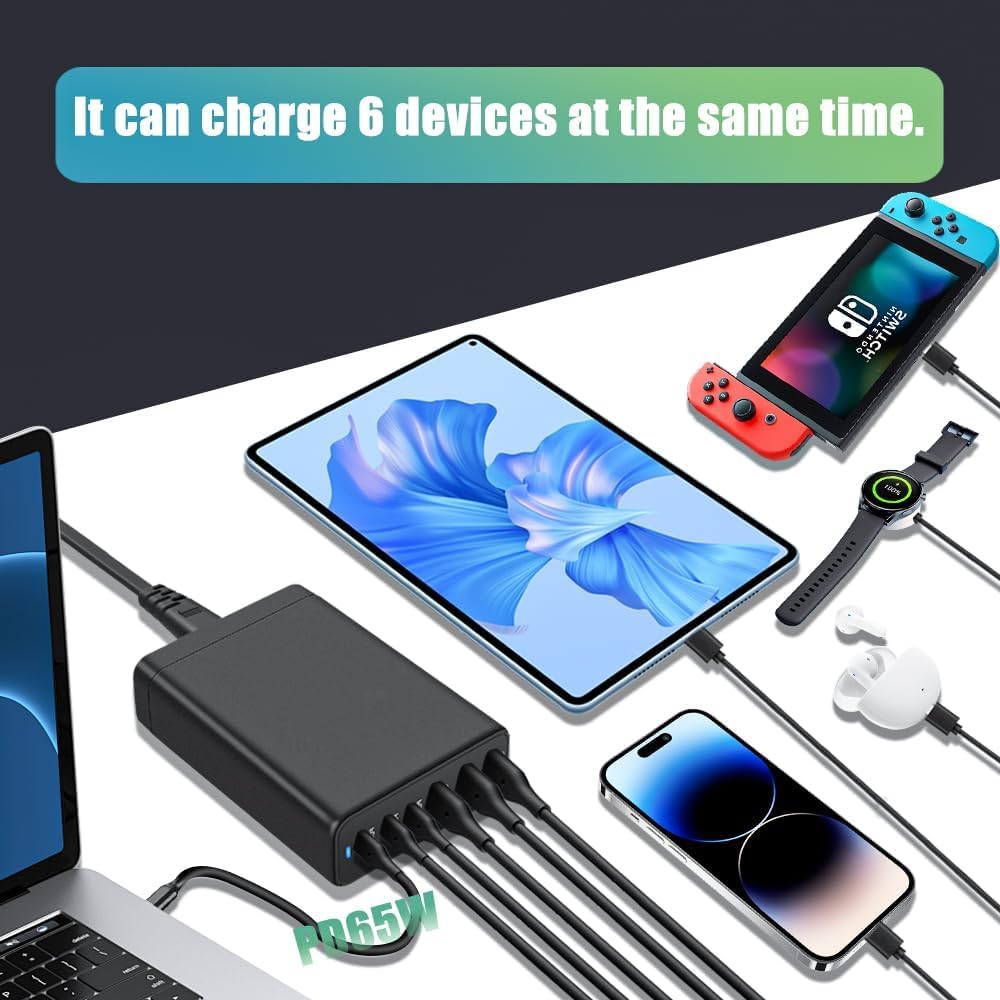 USB C Charger Block 155W Charging Station Hub ,6 Port