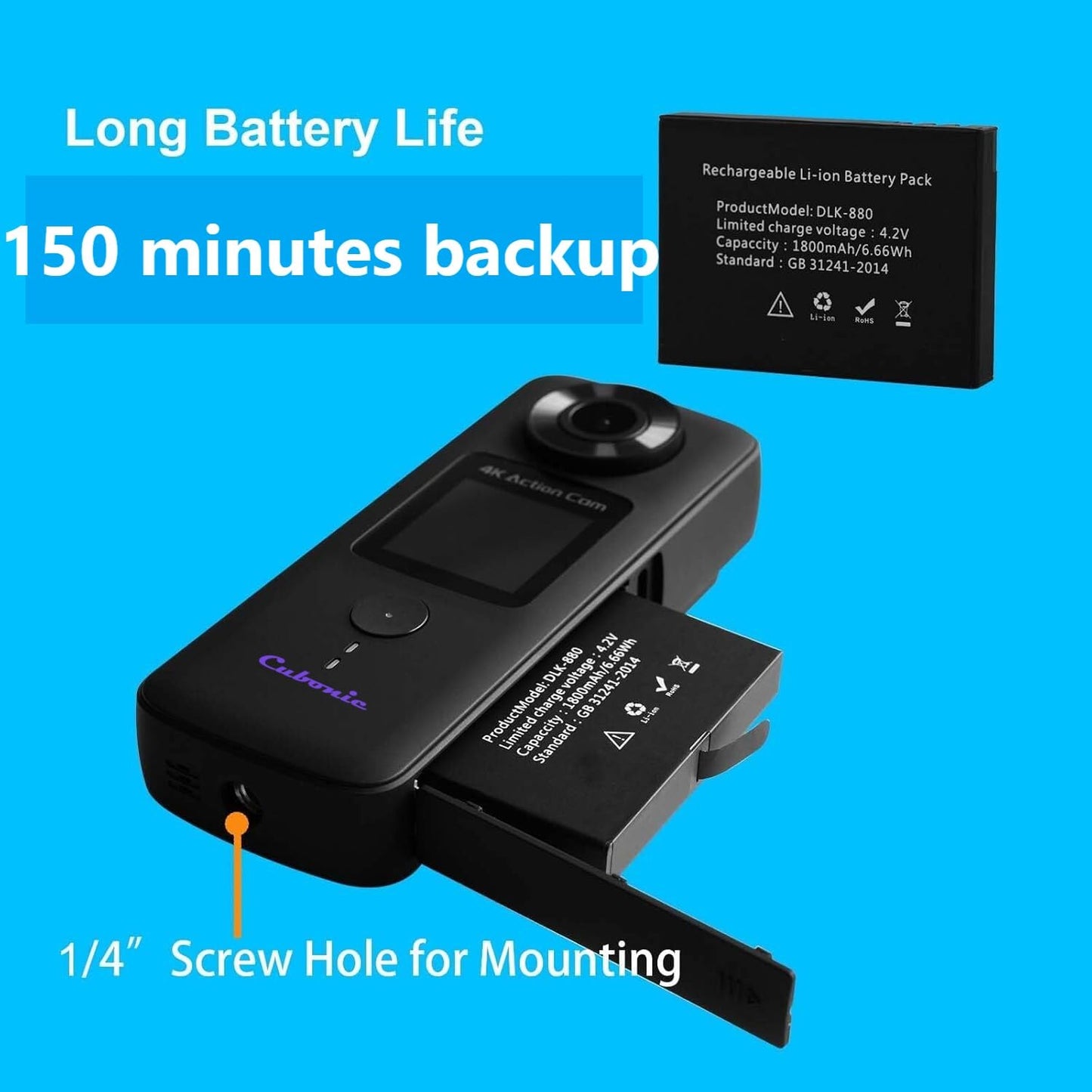 Cubonic 4K HD Dual Handheld Waterproof Camera