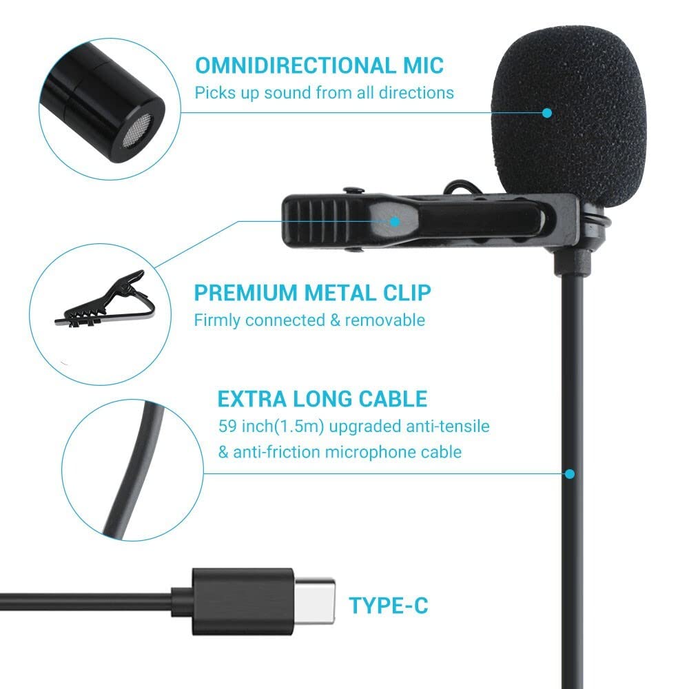 Cubonic Type C Professional Lavalier Lapel Clip-on Microphone 1m
