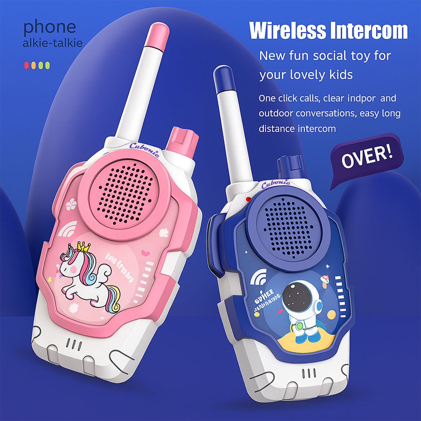 Cubonic Walkie Talkies Electronic for Kids: 2 Pack 2000FT Long Range Coverage - Outdoor Toys for Kids Age 3-12 Camping Hiking Backyard Trips - Birthday Gift for Boys Girls