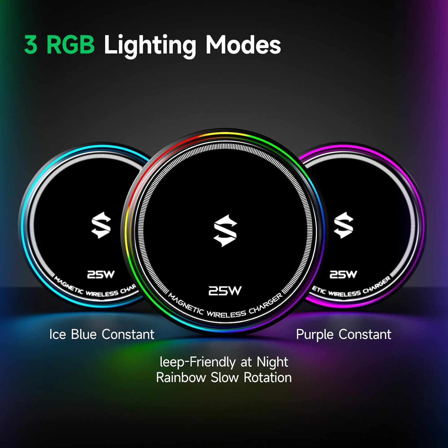 Black Shark Wireless Charger with Cooling Fan, 25W Dual-Sided Magnetic Pad Compatible with Phone Series 12 Above mag-Safe Charging, Phone Cooler for Gaming/Streaming