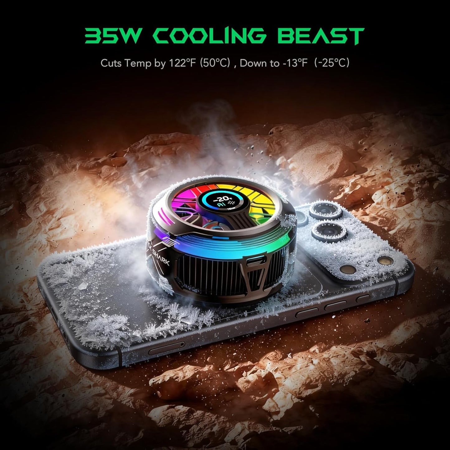 Cubonic Black Shark Magnetic Cooler 6 Pro – Smart Screen, Shark Arsenal App Controlled Customized Display, RGB LEDs Cooling Fan for iPhone Android & iPad – Gaming, Streaming & Photography
