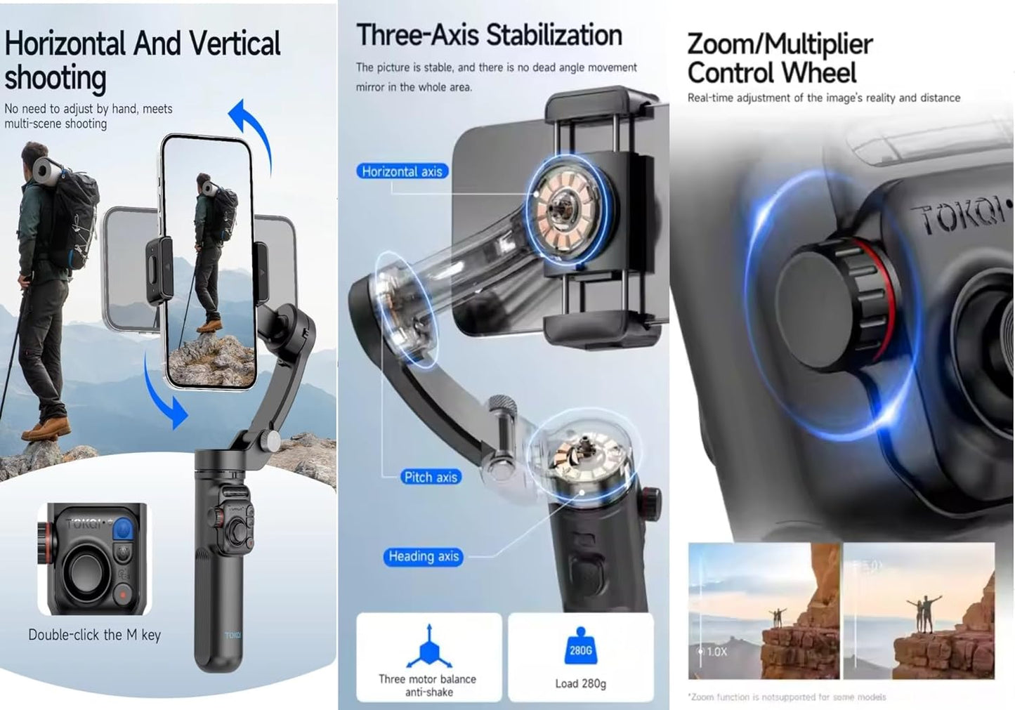 Cubonic M02 Handheld 3-Axis Gimbal Phone Holder Anti Shake Video Record Selfie Tripod