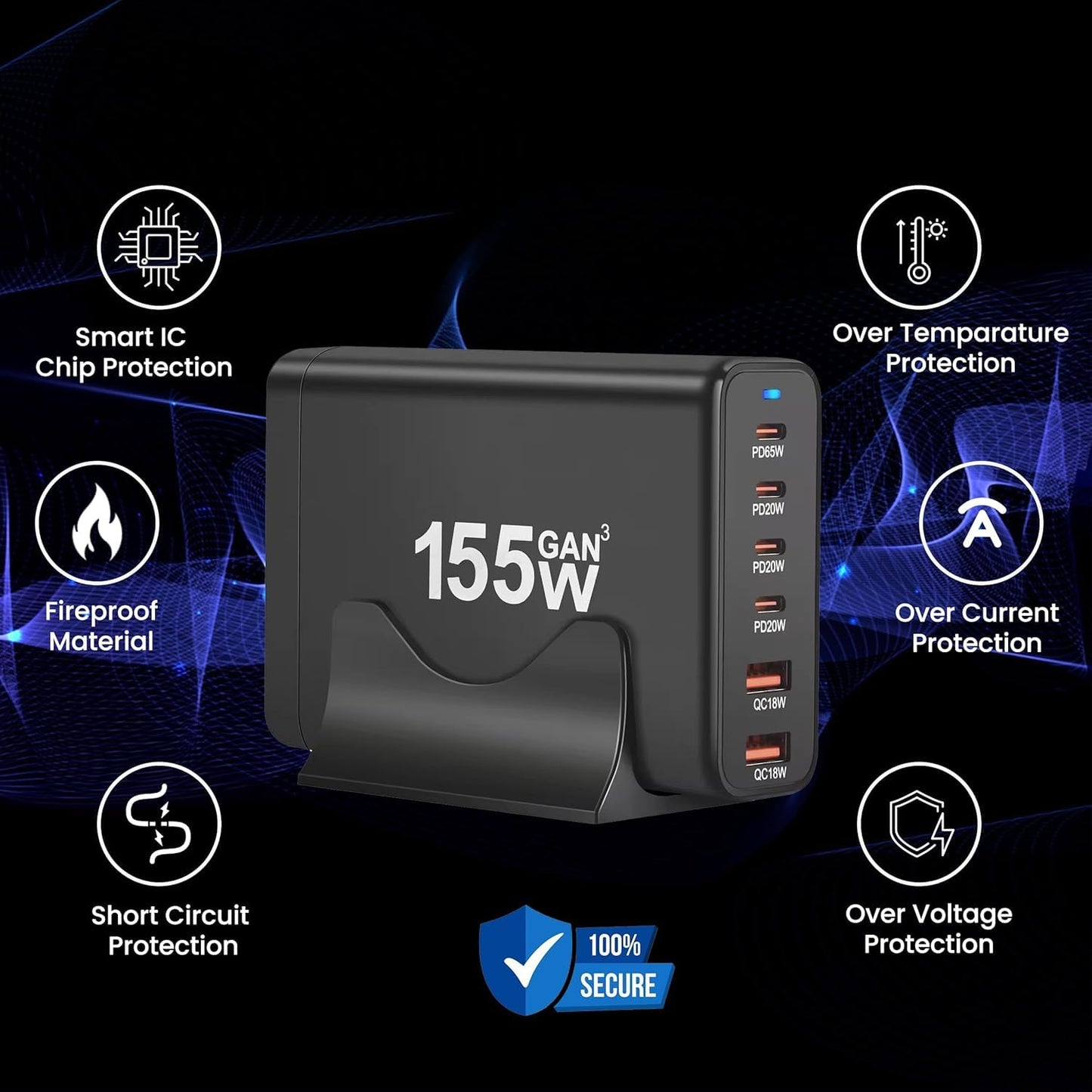 USB C Charger Block 155W Charging Station Hub ,6 Port