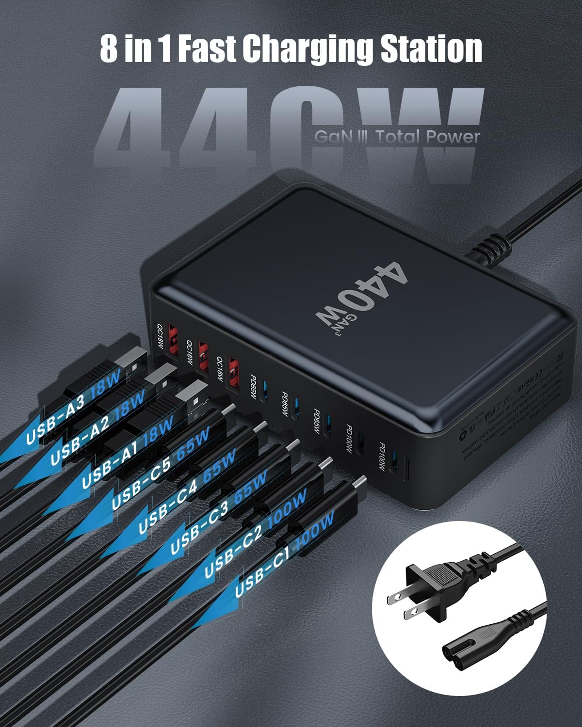 Cubonic USB C Charger Block 440W Charging Station Hub 8 Port Fast Charging Brick