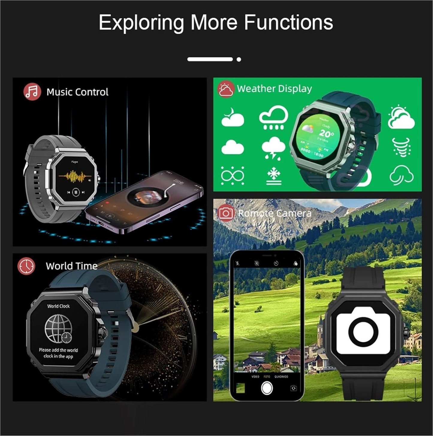 Cubonic T63 Militay Fitness Smart Watch (Answer/Make Calls) with Blood Pressure/Heart Rate/Sleep/100+ Sport Modes
