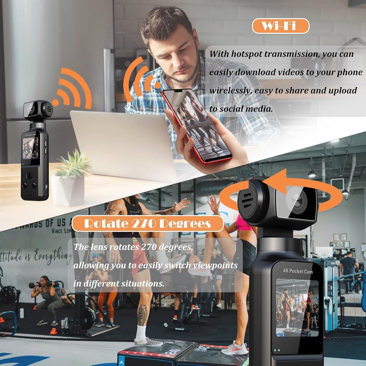 Cubonic 270° Rotatable Pocket Camera 4K Ultra HD