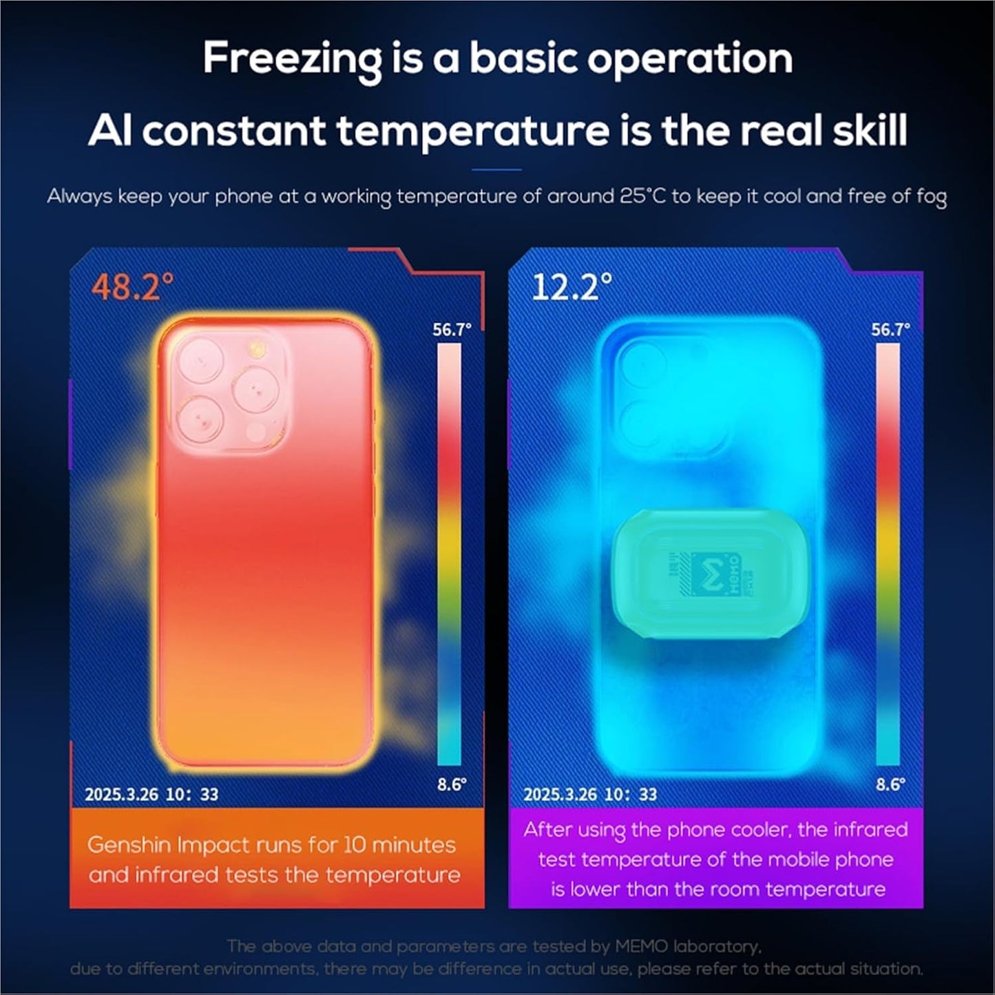 Memo CX12 Mobile Phone Cooler with Digital Display & Battery Pack RGB Light