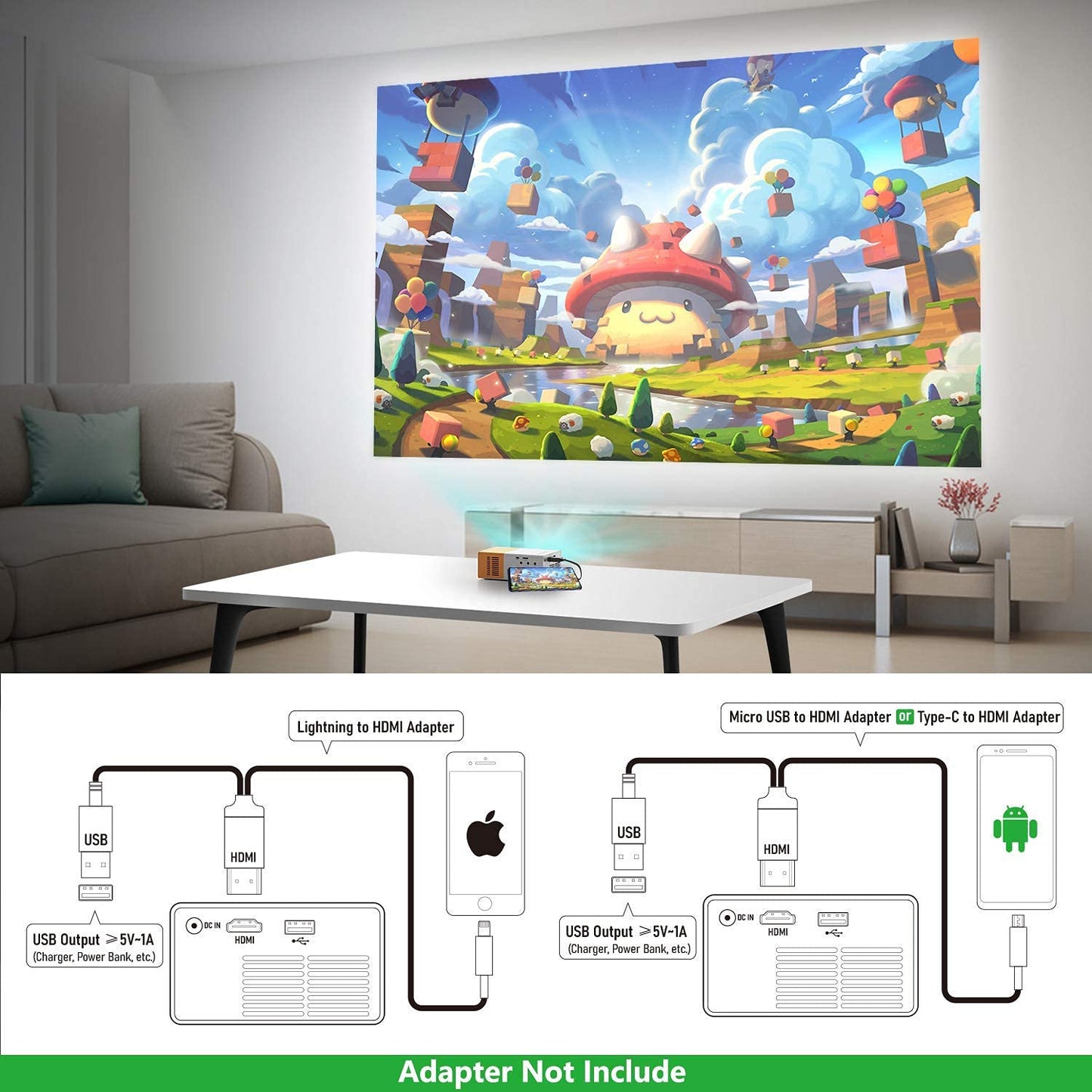 Cubonic UC500 3500lm Yellow Mini Home Theater LED Portable Projector