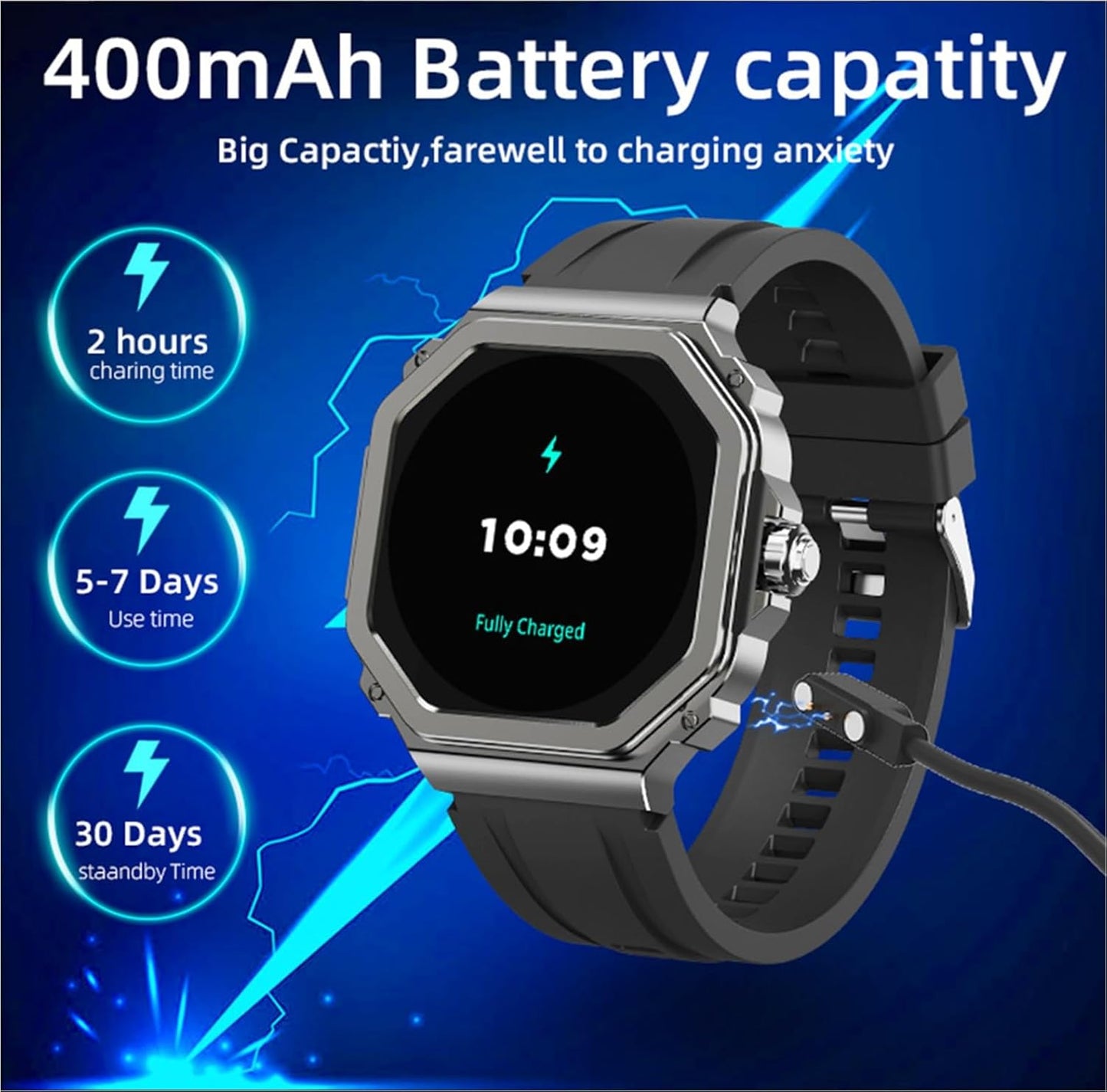 Cubonic T63 Militay Fitness Smart Watch (Answer/Make Calls) with Blood Pressure/Heart Rate/Sleep/100+ Sport Modes