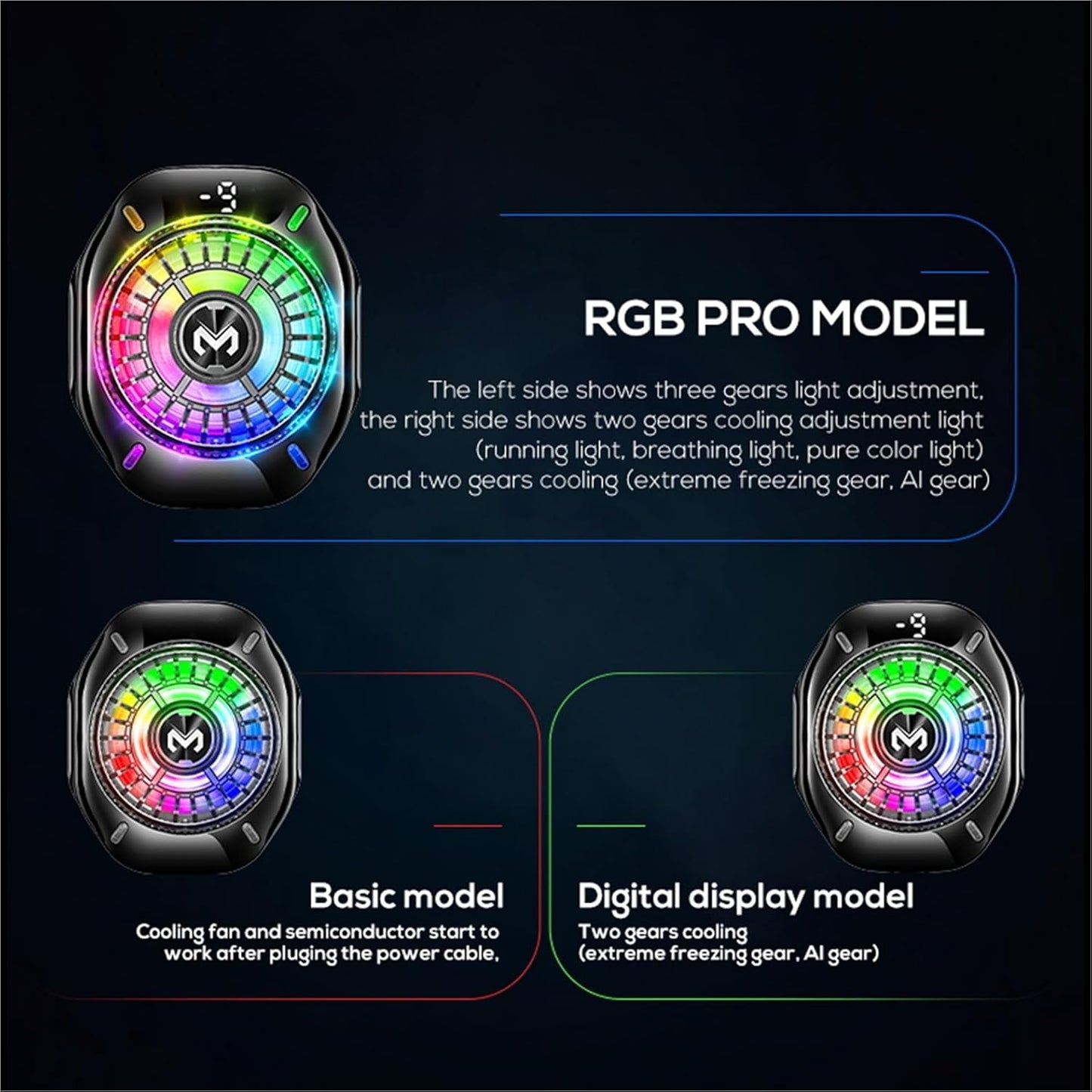 Memo CX10 Mobile Cooling Fan 3 Style RGB (Pro Model)