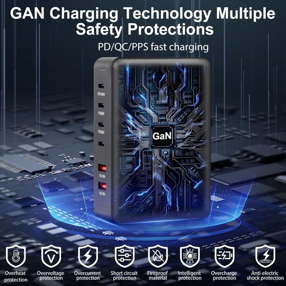 Cubonic USB C Charger Block 200W Charging Station Hub ,6 Port