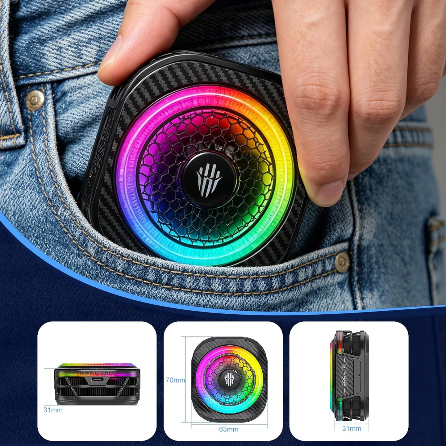 Nubia REDMAGIC 8 Pro 36W Magnetic Semiconductor Mobile Phone Cooler with RGB | AI Temperature Control | Dual USB-C | Gaming Cooling with Goper App Control