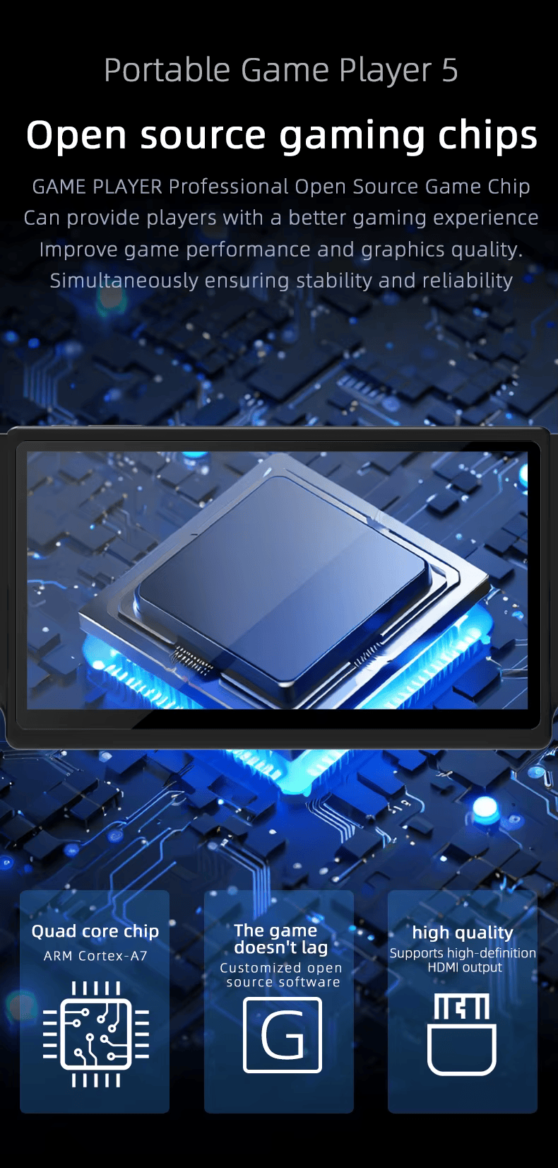 Cubonic Portable Game Multi-Player 5 with 7Inch HD SCreen 2nd Gen Host+Wireless Linux System Dual Controller 30+ Emulators Open Source Gaming Console