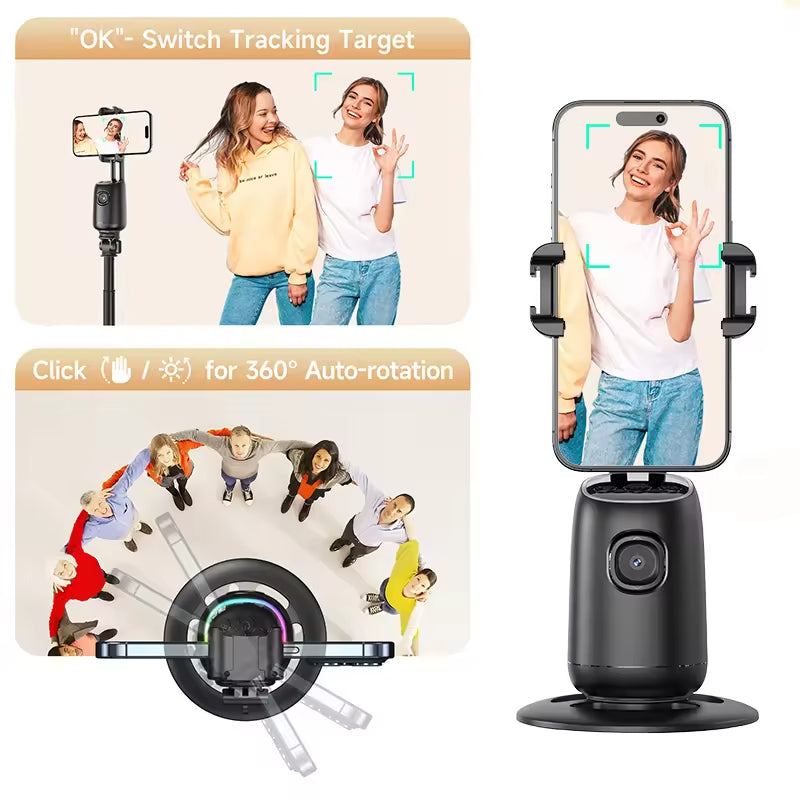 Cubonic P05 AI Intelligent 360° Auto Face Tracking Smart Rotation Table Top Gimbal Stabilizer for Smartphone/Camera with fill light