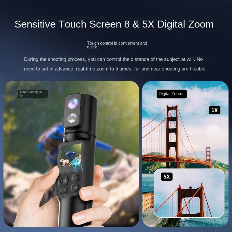 Cubonic 6K HandStick Ultra HD 50MP WiFi Dual Camera, App Controlled Pocket Action Camera for Outdoor, Riding, Diving, Shooting