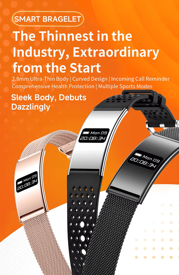Cubonic B8ron Smart Bracelet Watch for Men & Women, Ultra Thin 2.8mm Minimalist Fitness Tracker with Heart Rate & SpO2 Monitor, Sleep Tracking, Activity Tracker, Adjustable Strap, Lightweight Design