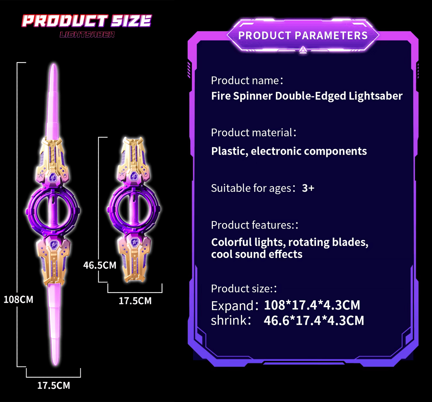 Cubonic Blazion Light Up Sword,Flashing Dueling Sabers with FX Sound,Fire Spin Sword Double-Edged,7 Light Color War Warriors Cosplay Toy