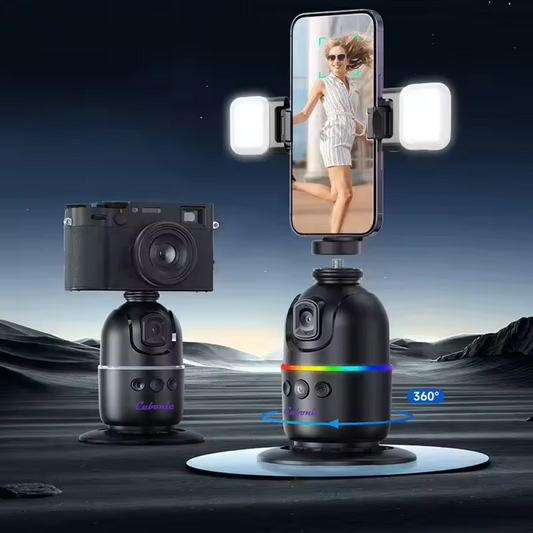 Cubonic P03 Auto Face Tracking Phone/Go Pro Camera Holder, 360° Rotation Auto Face Tracking (No APP Need) Mount with Fill light