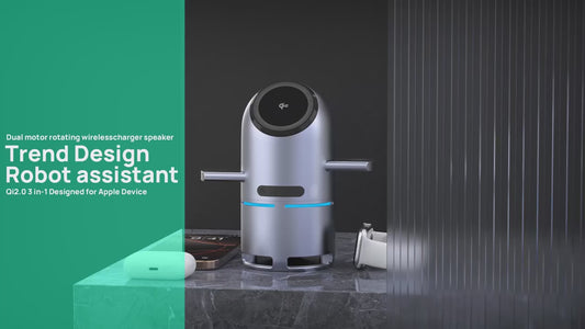 Cubonic S9 Bullet Shaped 3-in-1 Qi2 Certified Wireless Charger with 15W Fast Charging, Bluetooth Speaker, Auto-Rotation & Foldable Stand – Compatible with iOS & Android