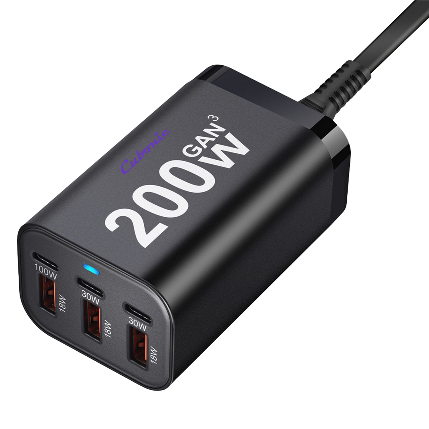 CUBONIC 200W GaN Charging Station, 6-Port Desktop Charger with 3 USB-C & 3 USB-A Ports, Multi Device Charging Hub for Laptops, Smartphones, Tablets, Wearables & USB Powered Electronics