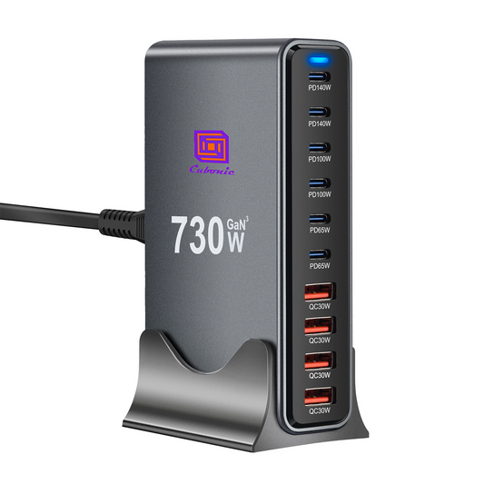 CUBONIC 730W GaN Charging Hub, 10-Port Desktop Charger with 6 USB-C and 4 USB-A Ports, Multi Device Charging Station for Home, Office, Travel & Workstation Setup