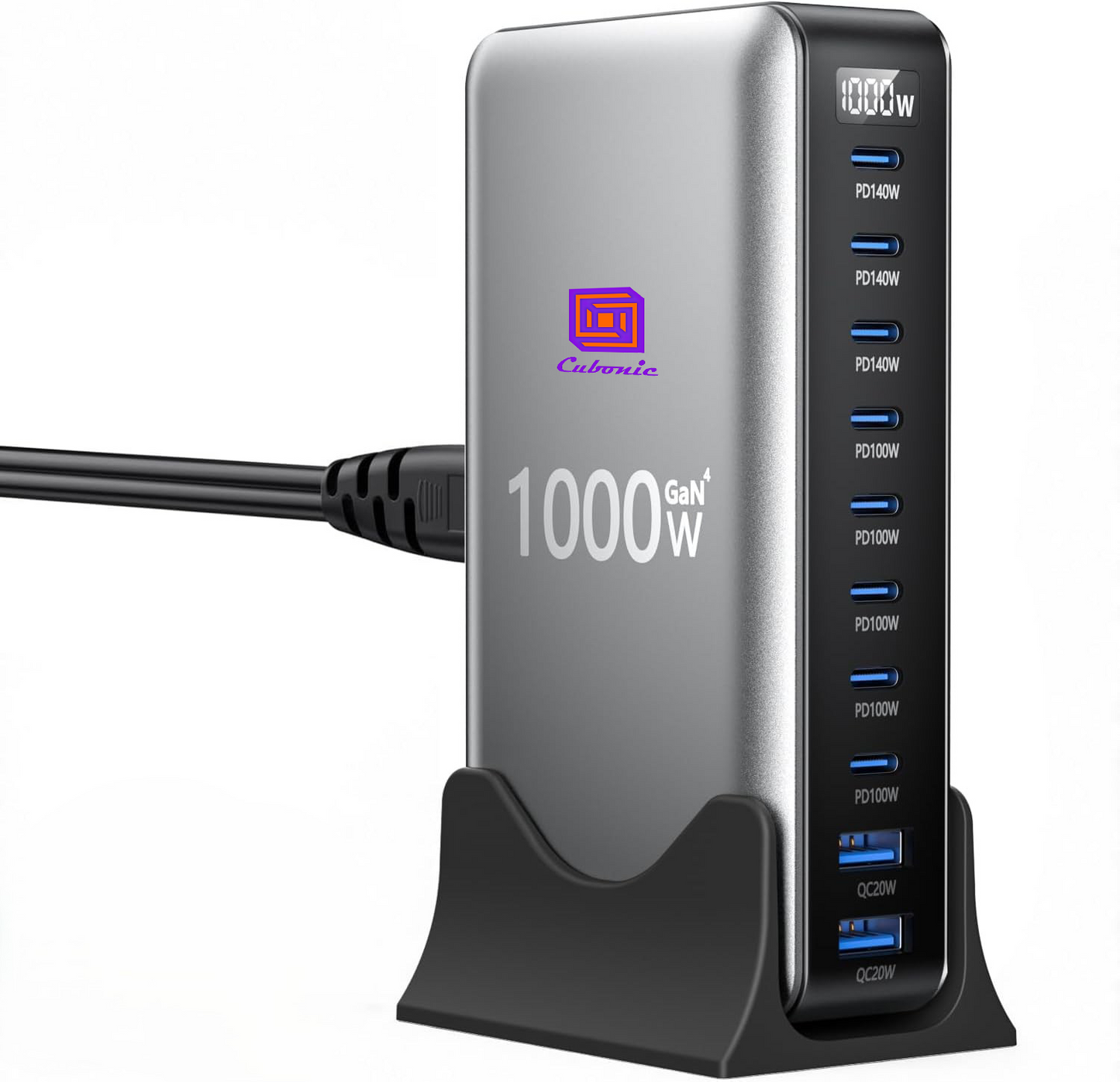 CUBONIC 1000W GaN Charging Station, 10-Port Fast Charger (8 Type-C + 2 USB-A), Max PD 140W/100W & QC 20W Multiport Charging Hub for iPhone 15/16, MacBook, Android, Type-C Laptops & All Devices