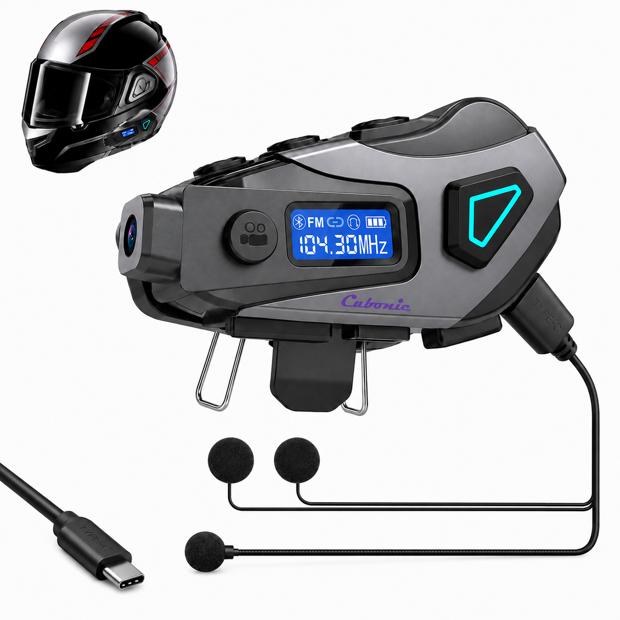 Cubonic RideCord K10 Bluetooth Helmet Headset with 1080p Real Time App Control Camera