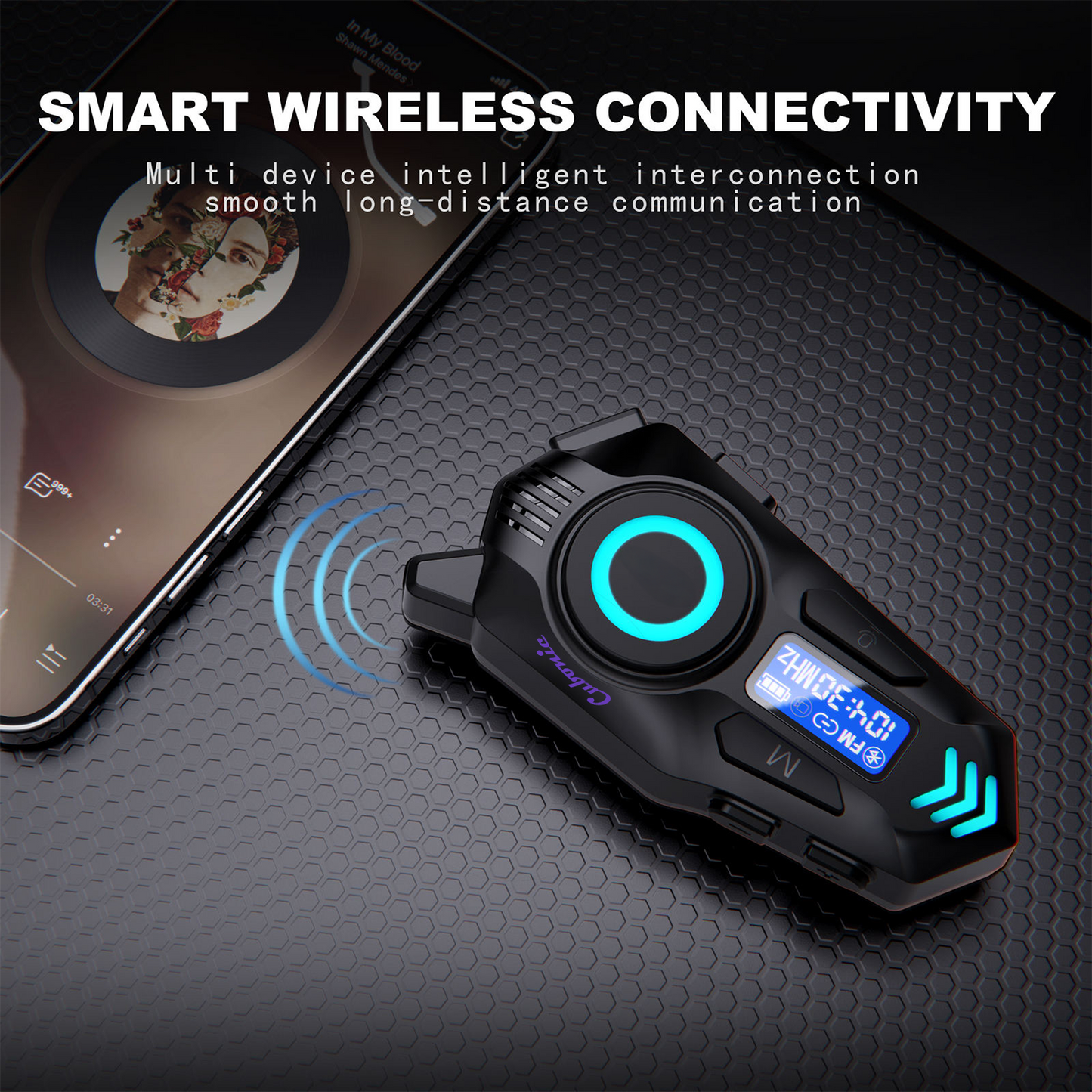 Cubonic RideSync K09 Motorcycle Bluetooth Helmet Headset with 500M Intercom, Bluetooth Calling, Music Sharing, FM Radio, HD Display, ENC Noise Reduction & IPX8 Waterproof