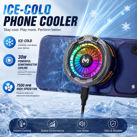 Cubonic CX26 Magnetic Phone Cooler – 30W Semiconductor RGB Cooling Fan with AI Temperature Control for iPhone & Android