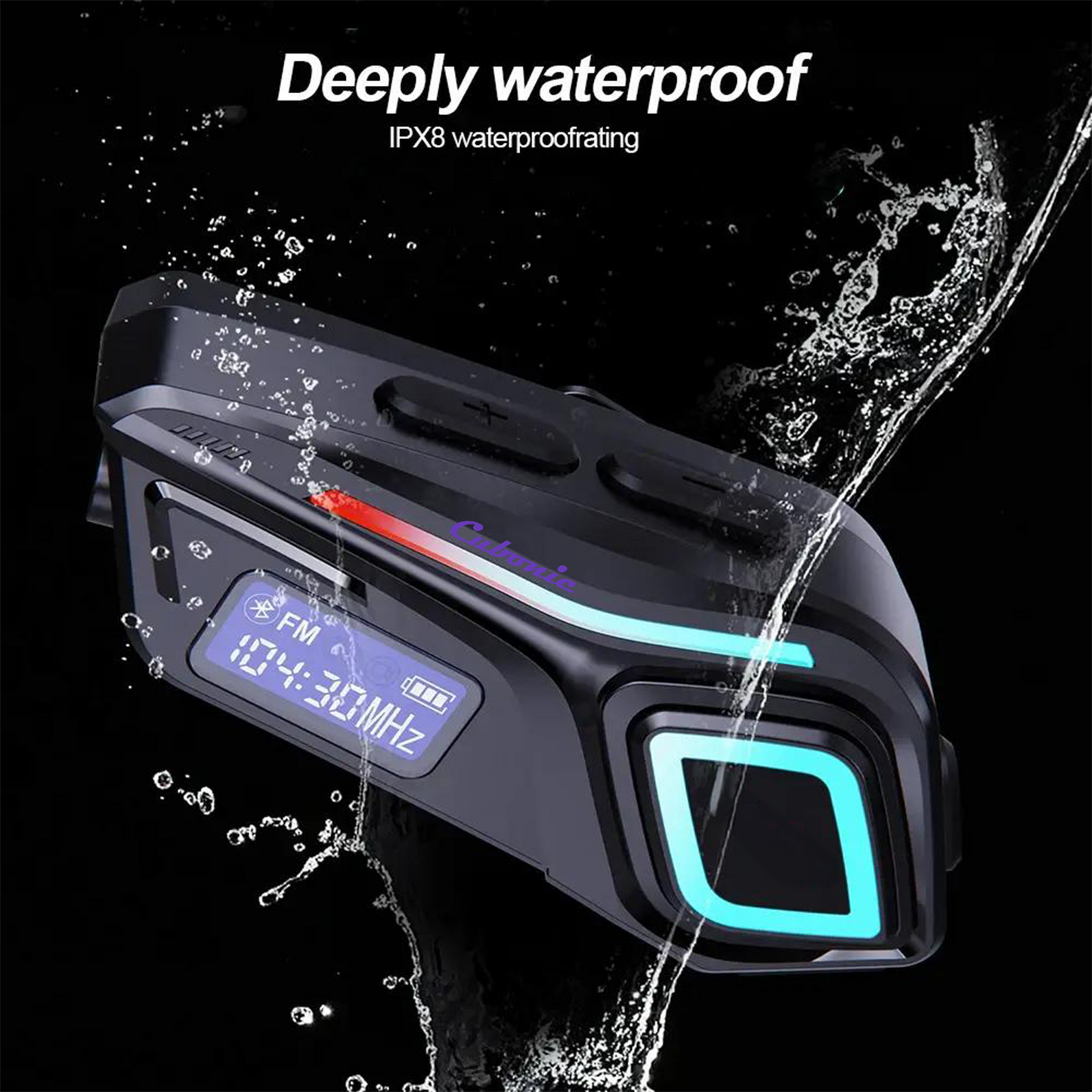 Cubonic RideVibe K08 Wireless Bluetooth Helmet Headset with FM Radio, BT Calling, Hi-Fi Stereo Sound, Noise Reduction, RGB Light, LED Display & Flashlight for Motorcycle Helmets