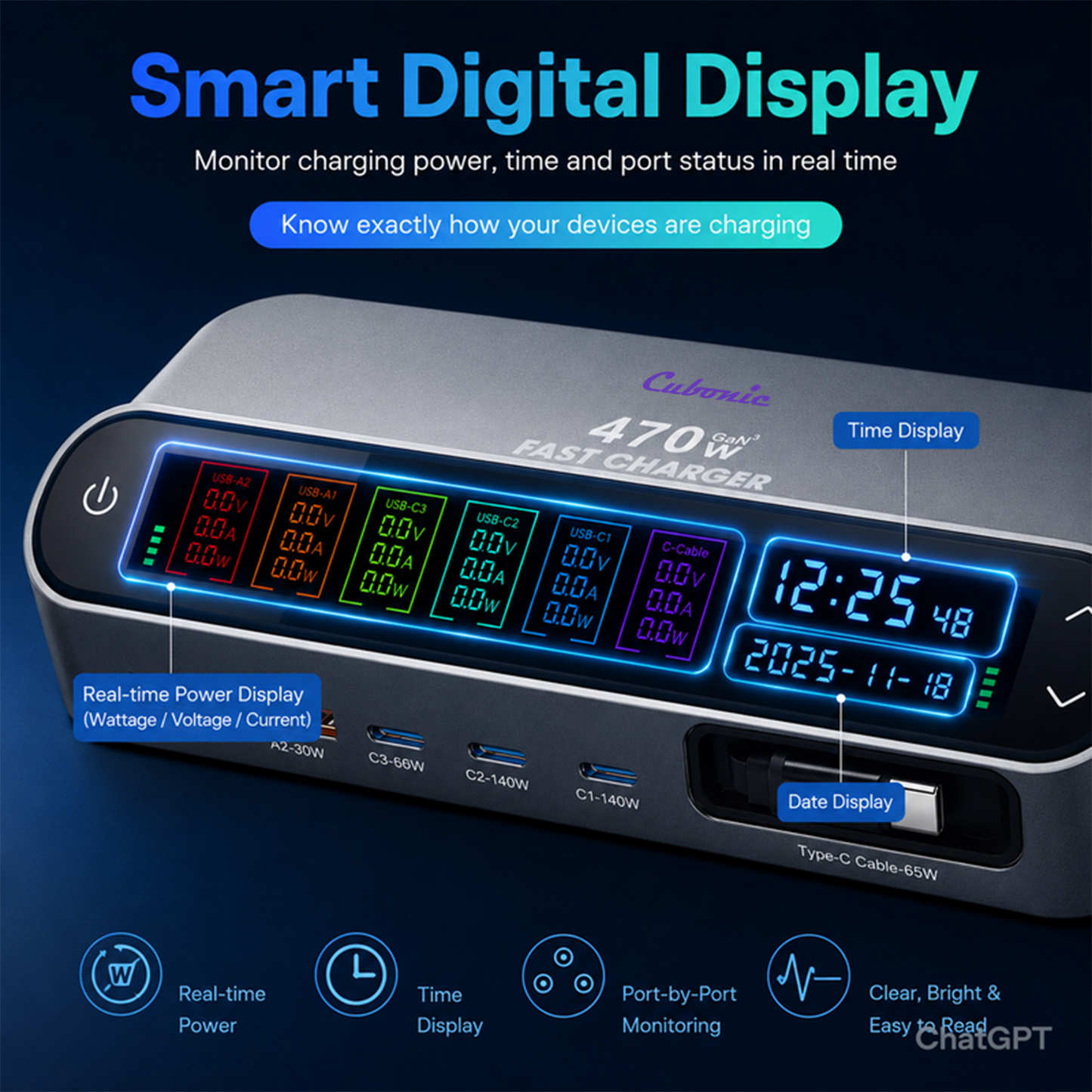 CUBONIC 470W GaN Fast Charging Station –  Multi Device Charging Hub