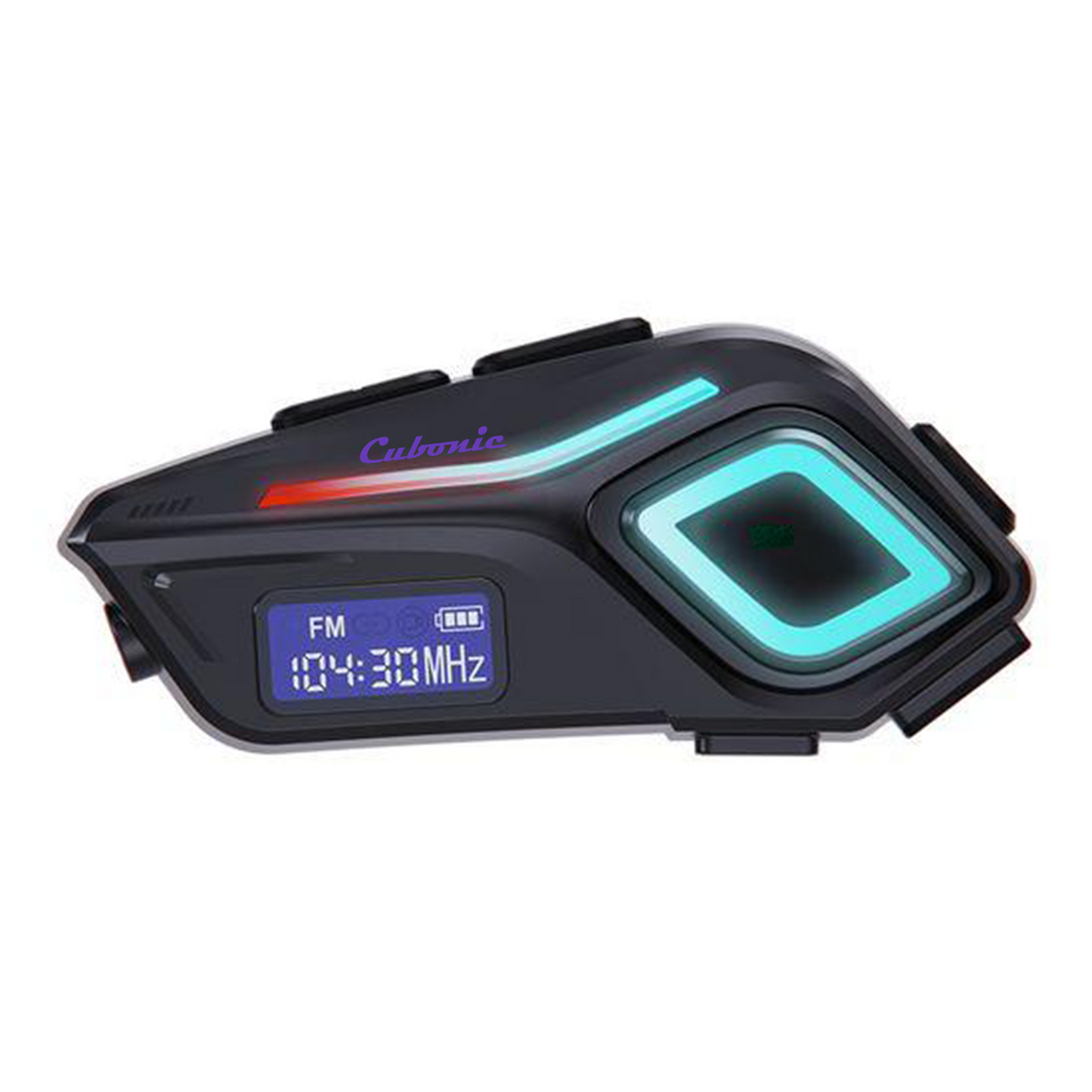 Cubonic RideVibe K08 Wireless Bluetooth Helmet Headset with FM Radio, BT Calling, Hi-Fi Stereo Sound, Noise Reduction, RGB Light, LED Display & Flashlight for Motorcycle Helmets