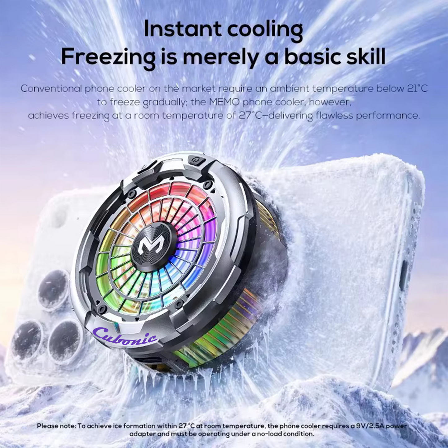 Cubonic CX26 Magnetic Phone Cooler – 30W Semiconductor RGB Cooling Fan with AI Temperature Control for iPhone & Android